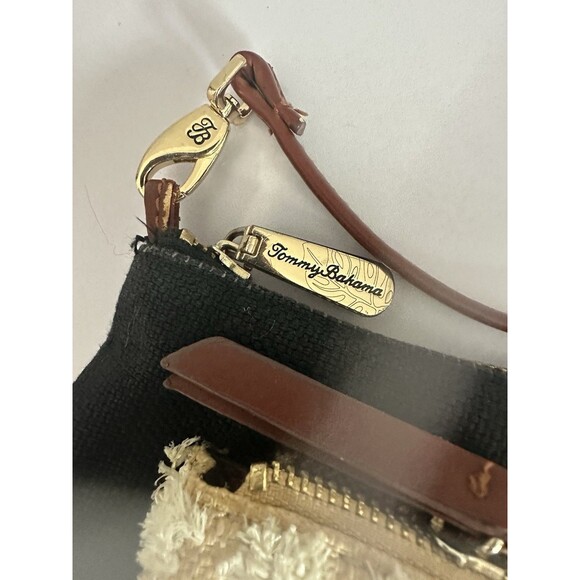Tommy Bahama Black Linen Crossbody Bag Beige Outer Pocket Shoulder Bag Purse EUC - Picture 5 of 14